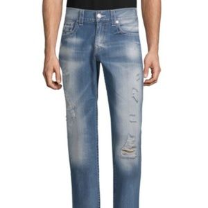 TRUE RELIGION Distressed Straight Fit Cotton Jeans